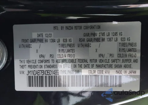 2022 Mazda Mx-5 Miata Sport z USA, uszkodzony, nr VIN JM1NDAB76N0501489